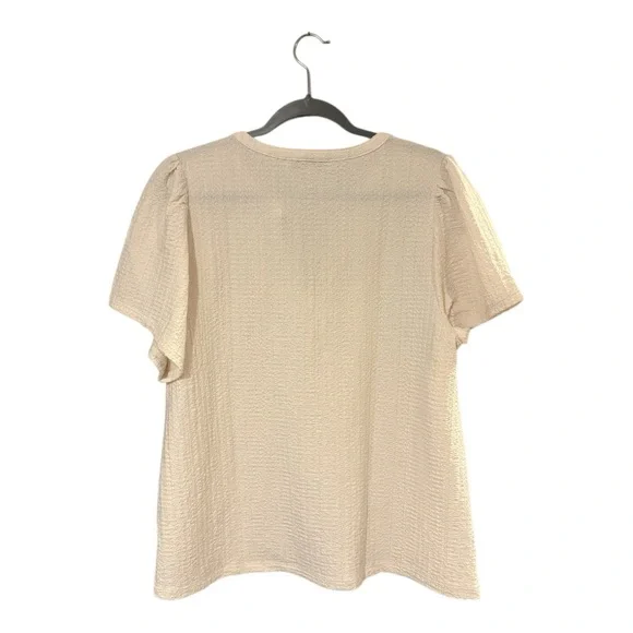 LOFT Cream Flutter Sleeve Fitted T-Shirt - Picture 6 of 8